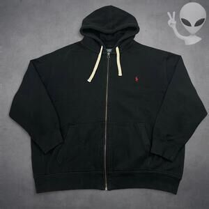 Polo Ralph Lauren Hoodie 3X Big Black Full Zip Jacket Red Pony Vintage 90s